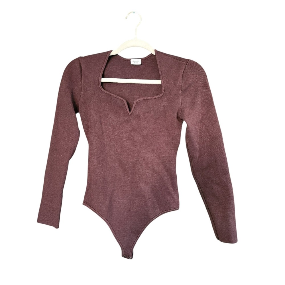 Abercrombie & Fitch Notched Square Neck Long Sleeve Sweater Bodysuit Brown Small
